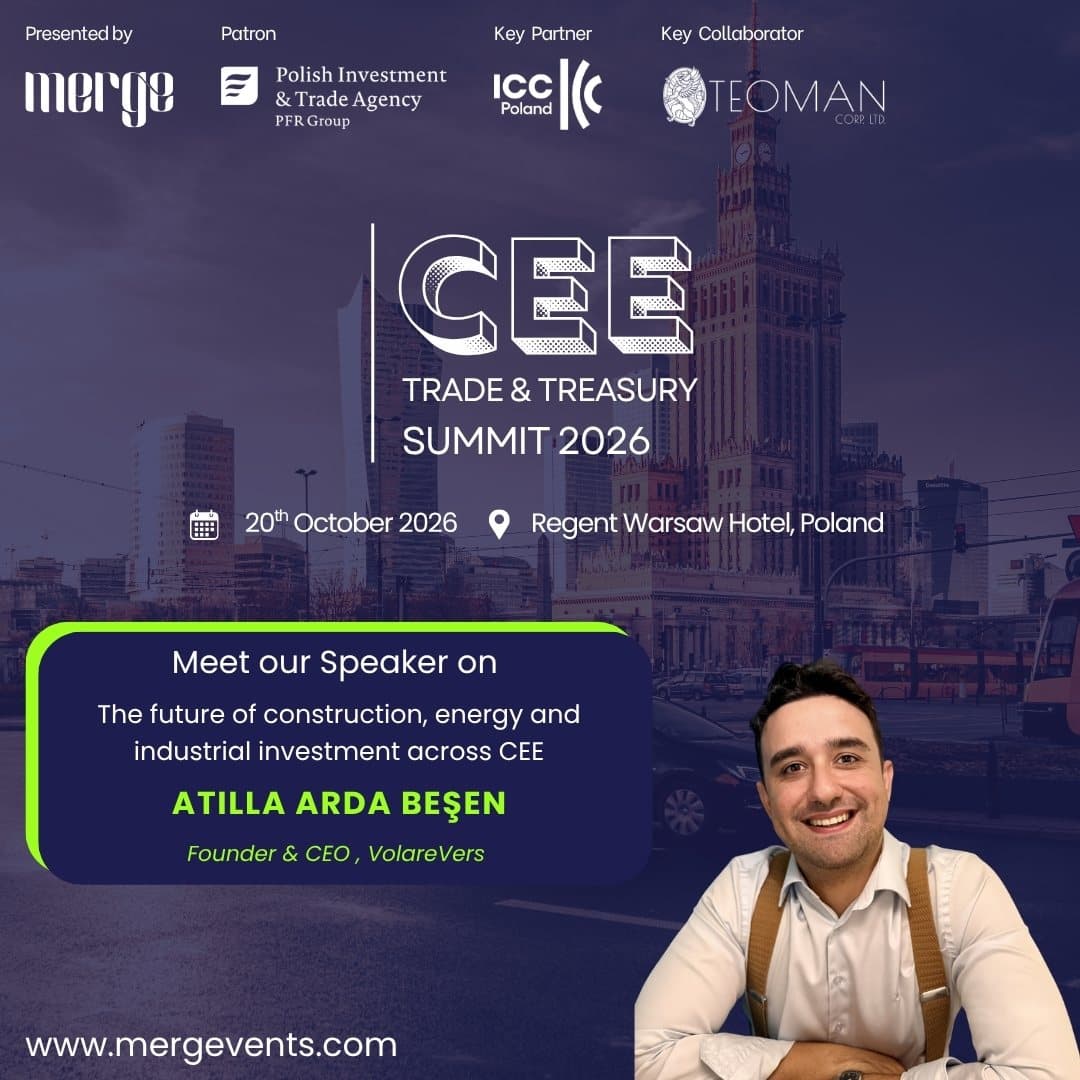 Speaker card for Atilla Arda Beşen, Founder and CEO of VolareVers, moderator of the panel on construction, energy and industrial investment across CEE, at the CEE Trade & Treasury Summit 2026